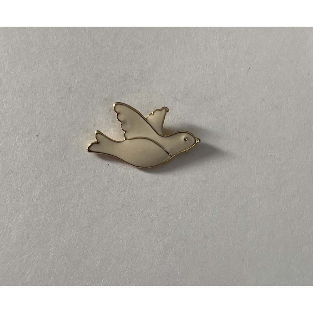 Religious Pin WHITE DOVE Enamel Christian Lapel Brooch Pinback Gold Tone